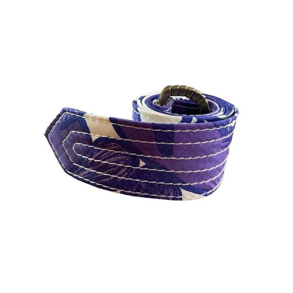 J. Crew NWOT Purple & White Floral SILK Belt O-Rings - Size S/M - 40" Lo… - Picture 1 of 6